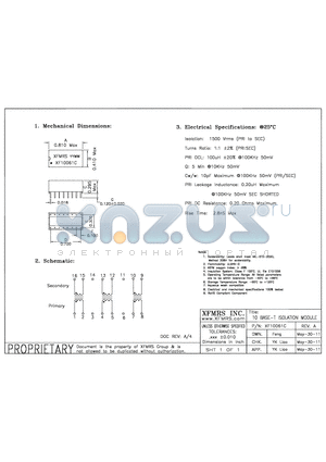 XF10061C datasheet - 10 BASE-T ISOLATION MODULE