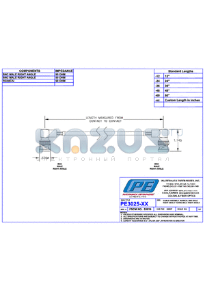 PE3025 datasheet - CABLE ASSEMBLY RG58C/U BNC MALE RIGHT ANGLE TO BNC MALE RIGHT ANGLE