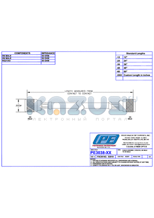 PE3038 datasheet - CABLE ASSEMBLY RG213/U RG213/U HN MALE TO HN MALE