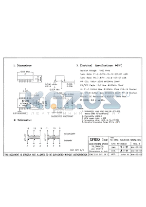 XF10063B datasheet - 10BASE ISOLTAION MAGNETICS