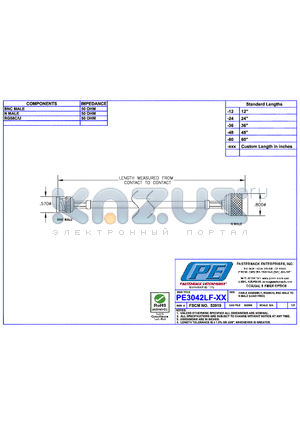 PE3042LF datasheet - CABLE ASSEMBLY RG58C/U BNC MALE TO N MALE(LEAD FREE)