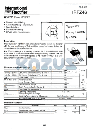 IRFZ46 datasheet - Power MOSFET(Vdss=50V, Rds(on)=0.024ohm, Id=50*A)