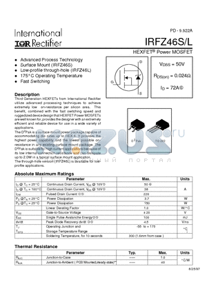 IRFZ46S datasheet - HEXFET Power MOSFET