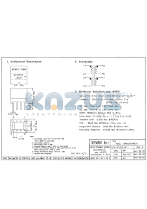 XF1010-AD11 datasheet - ADSL TRAMSFORMER