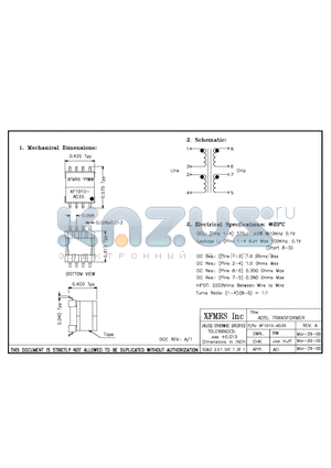 XF1010-AD3S datasheet - ADSL TRANSFORMER