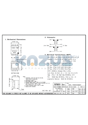 XF1010-AD4S datasheet - ADSL TRANSFORMER