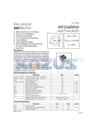 IRFZ48RPBF datasheet - HEXFET^ Power MOSFET