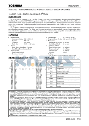 TC58128AFT datasheet - 128-MBIT (16M  8 BITS) CMOS NAND E2PROM