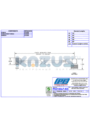 PE3143LF datasheet - CABLE ASSEMBLY RG58C/U N MALE TO N MALE RIGHT ANGLE(LEAD FREE)