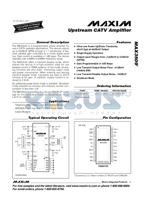 MAX3509EUP datasheet - Upstream CATV Amplifier