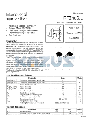 IRFZ48S datasheet - HEXFET Power MOSFET