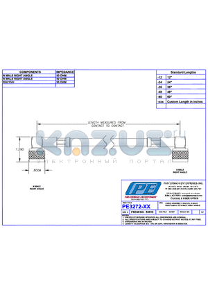 PE3272 datasheet - CABLE ASSEMBLY RG213/U  N MALE RIGHT ANGLE TO N MALE RIGHT ANGLE