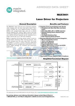 MAX3601 datasheet - Laser Driver for Projectors