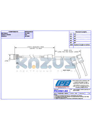 PE33561 datasheet - CABLE ASSEMBLY RG58C/U BNC MALE TO SAFETY HOOKS