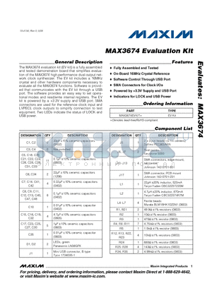 MAX3674 datasheet - Evaluation Kit