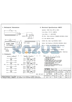 XF10B2Q2 datasheet - 10BASE-T Quad SMT Transformer Module