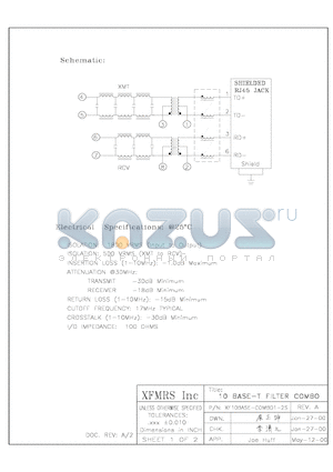 XF10BASE-C1-2S datasheet - 10 BASE-T FILTER COMBO