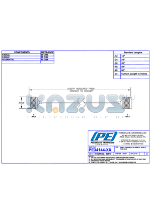 PE34144LF datasheet - CABLE ASSEMBLY PE-SSR047AL, N MALE TO N MALE