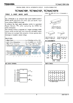 TC74AC10P datasheet - CMOS DIGITAL INTEGRATED CIRCUIT SILICON MONOLITHIC