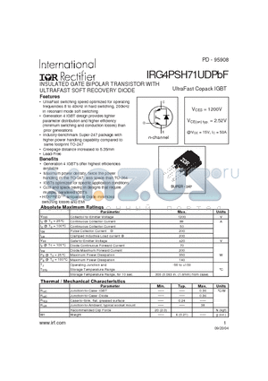 IRG4PSH71UDPBF datasheet - INSULATED GATE BIPOLAR TRANSISTOR WITH ULTRAFAST SOFT RECOVERY DIODE