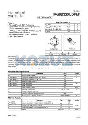 IRG6B330UDPBF datasheet - PDP TRENCH IGBT