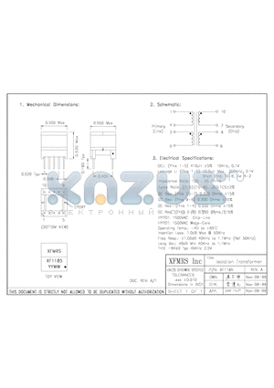XF1185 datasheet - Isolation Transformer
