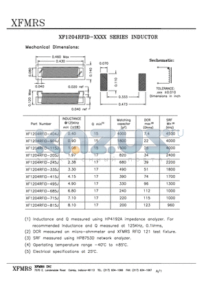 XF1204RFID-404J datasheet - Opertating temperature range -40 to 85