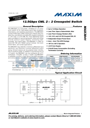 MAX3841ETG datasheet - 12.5Gbps CML 2  2 Crosspoint Switch