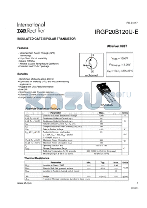 IRGP20B120U-E datasheet - INSULATED GATE BIPOLAR TRANSISTOR