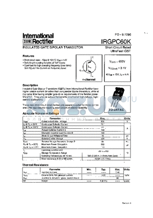 IRGPC60K datasheet - INSULATED GATE BIPOLAR TRANSISTOR