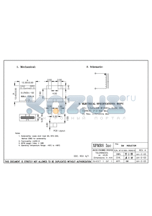 XF121205-1R2N210 datasheet - SM INDUCTOR