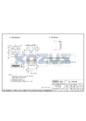 XF121205-1R6N160 datasheet - SM INDUCTOR