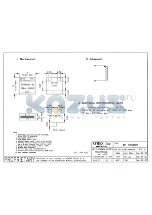 XF121206-0R9M200 datasheet - SM INDUCTOR