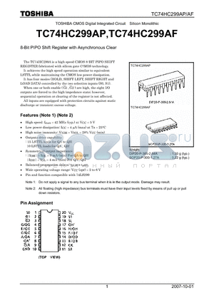 TC74HC299AP_07 datasheet - 8-Bit PIPO Shift Register with Asynchronous Clear
