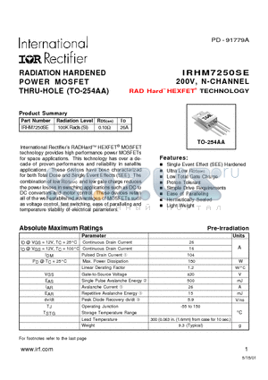 IRHM7250SE datasheet - RADIATION HARDENED POWER MOSFET