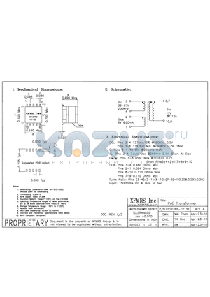 XF1276B-EP13S datasheet - PoE Transformer