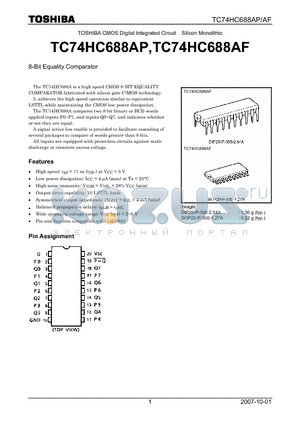 TC74HC688AP datasheet - CMOS Digital Integrated Circuit Silicon Monolithic 8-Bit Equality Comparator