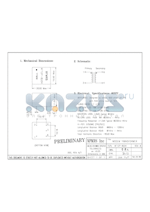 XF12P-8334 datasheet - MODEM TRANSFORMER