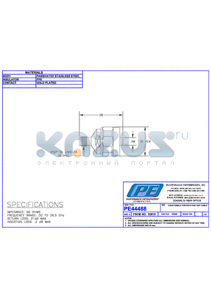 PE44488 datasheet - 3.5mm FEMALE FOR PE310 WNA TEST CABLE