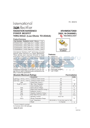 IRHMS68260 datasheet - RADIATION HARDENED POWER MOSFET THRU-HOLE (Low-Ohmic TO-254AA)