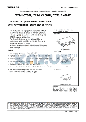 TC74LCX00FN datasheet - LOW-VOLTAGE QUAD 2-INPUT NAND GATE WITH 5V TOLERANT INPUTS AND OUTPUTS