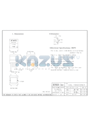 XF1313-11HD datasheet - HDSL TRANSFORMER
