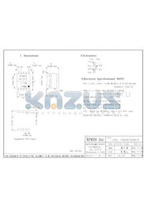 XF1313-11HDS datasheet - HDSL TRANSFORMER