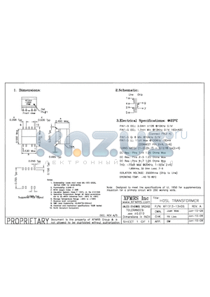 XF1313-13HDS datasheet - HDSL TRANSFORMER