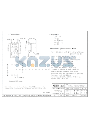 XF1313-14HDS datasheet - HDSL TRANSFORMER