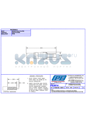 PE4814 datasheet - D-Subminature PLUG RIGHT ANGLE  SOLDER ATTACHMENT FOR RG178& RG196