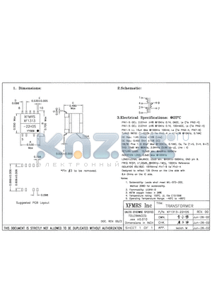 XF1313-22HDS datasheet - TRANSFORMER