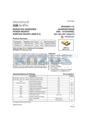 IRHNM57110 datasheet - RADIATION HARDENED POWER MOSFET SURFACE MOUNT (SMD-0.2)