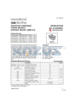 IRHNJ57Z30 datasheet - RADIATION HARDENED POWER MOSFET SURFACE MOUNT (SMD-0.5)