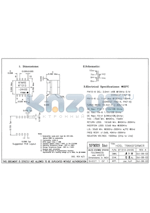 XF1313-24HDS datasheet - HDSL TRANSFORMER